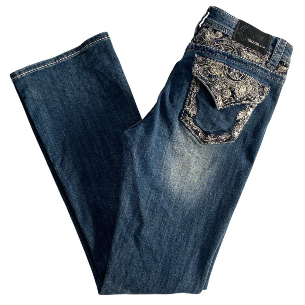 Grace In LA Studded Western Boot Cut Mid Rise Jeans S 8​